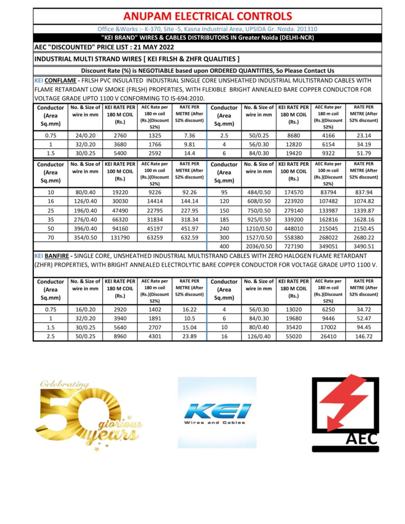 KEI Wires and cables price list, download KEI price list of wires and
